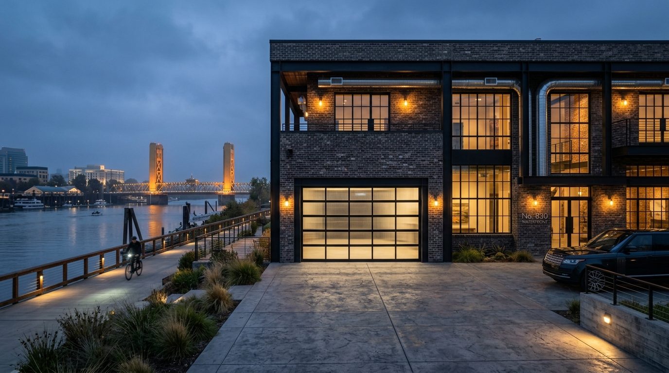 Cole Morrison Garage Door Services Exterior Closed Garage Door at Twilight